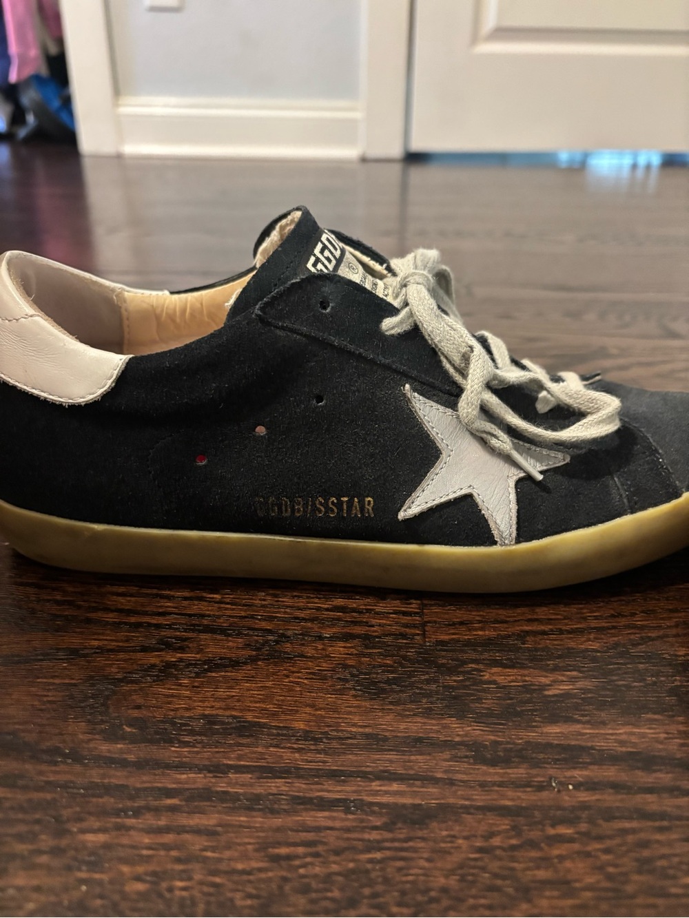 Golden Goose-Style Women’s Navy Suede Sneakers with Cream Laces - Picture 2 of 4